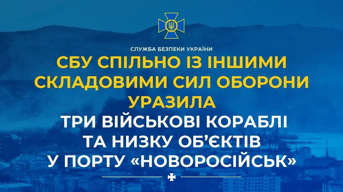 Сили оборони уразили три кораблі РФ та об'єкти у порту Новоросійська